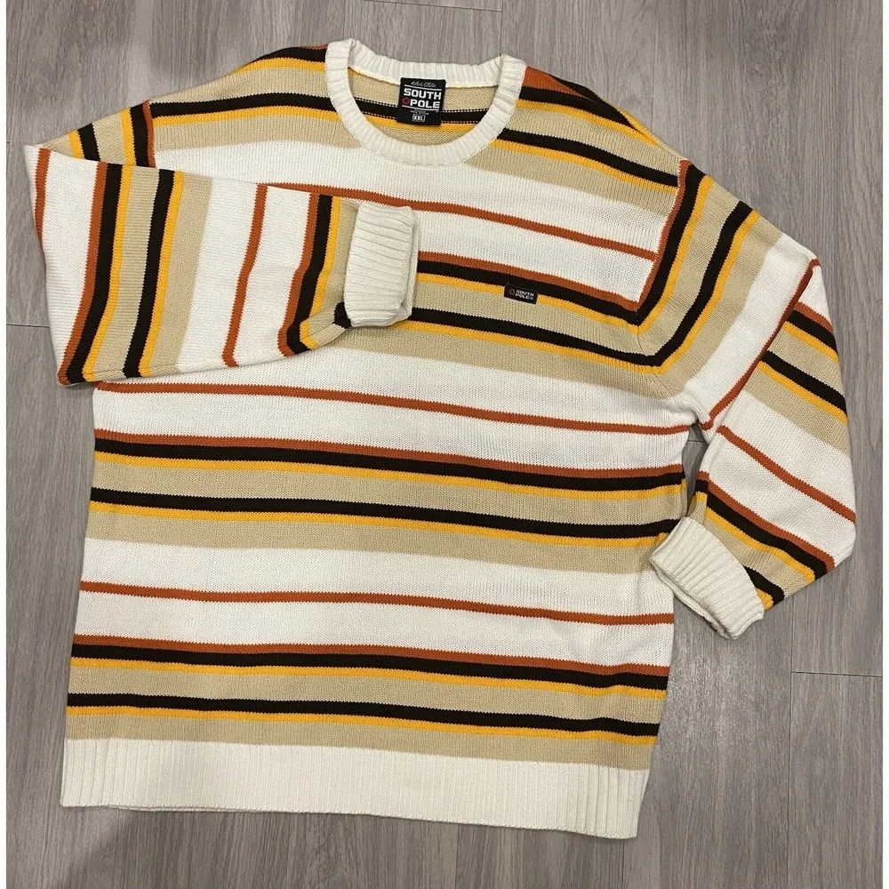 Vintage South Pole Sweater Mens 2XL XXL‎ Pullover Yellow Black Beige VTG